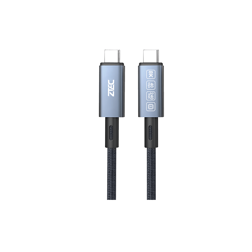 สายชาร์จไนลอนถัก ZTEC รุ่น ZC622 USB-C to USB-C 240W thunder 4/3 ยาว 2 เมตร สีเทา (รองรับการเชื่อมต่อภาพ 8K)